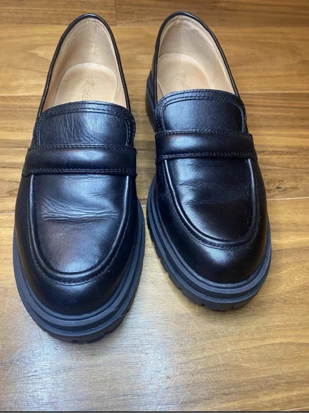 Madewell Black Leather Corinne Lug Sole Loafers Size 8.5